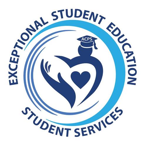 open hand facing outline of human figure with grad cap and heart in center, all encapsulated by circle & ESE/Student Services